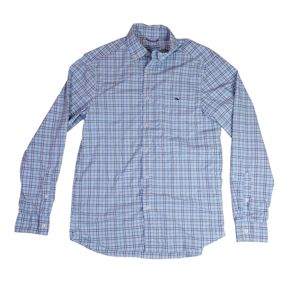 Vineyard Vines Button Down Men Small Blue Excellent OTG Performance Plaid Shirt